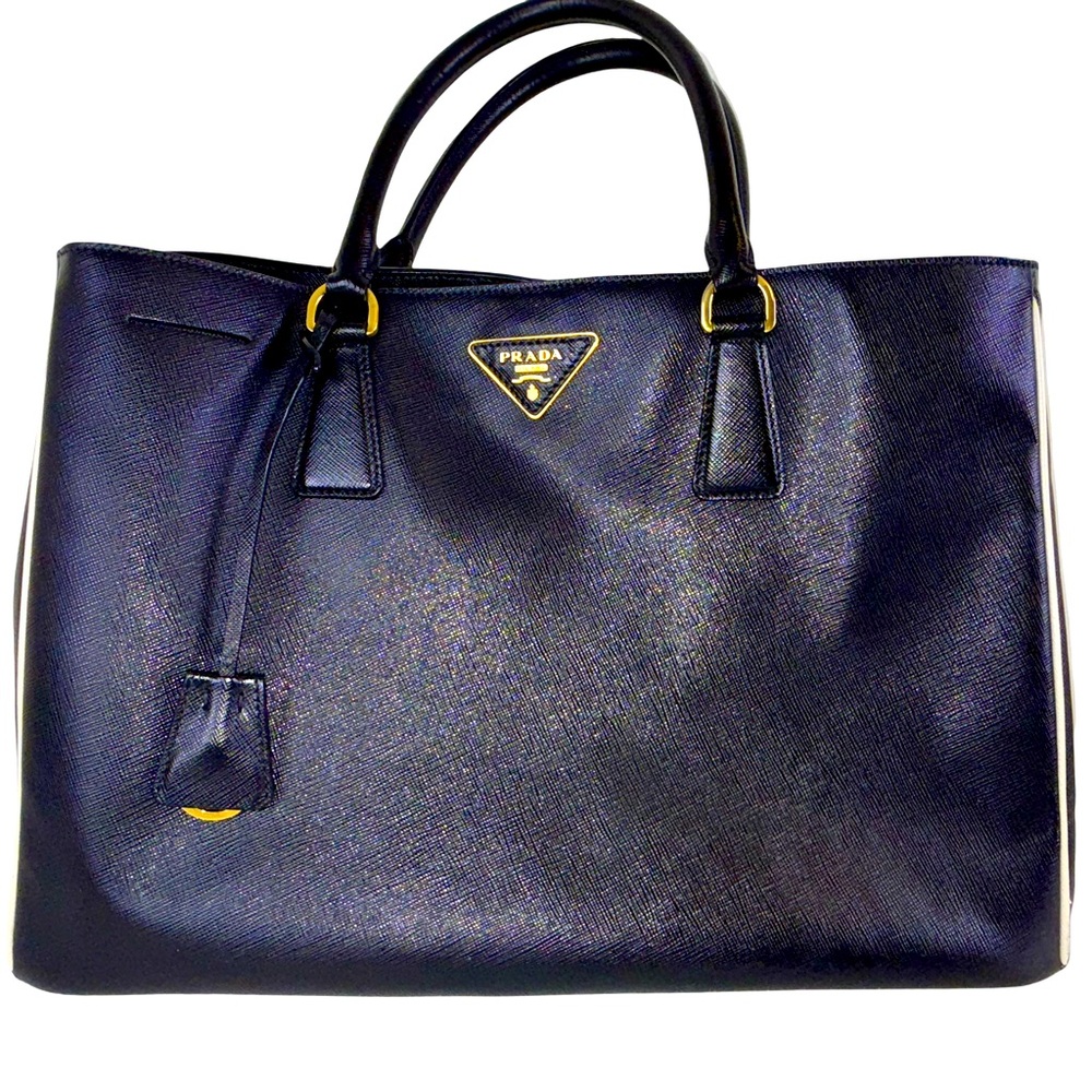 PRADA LUX LARGE OPEN TOTE IN BLACK SAFFIANO LEATHER